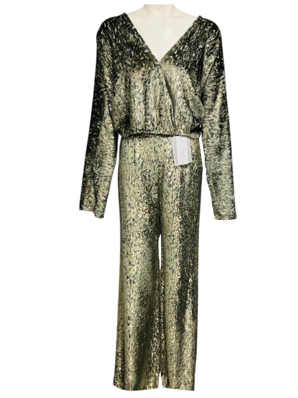 FORTE_FORTE LIGHT BLUE / GOLD METALLIC VELVET TOP AND WIDE LEG PANTS